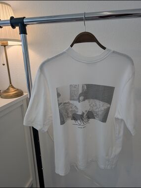 Anine Bing White Short-Sleeve Tee with Monochrome Photo Print